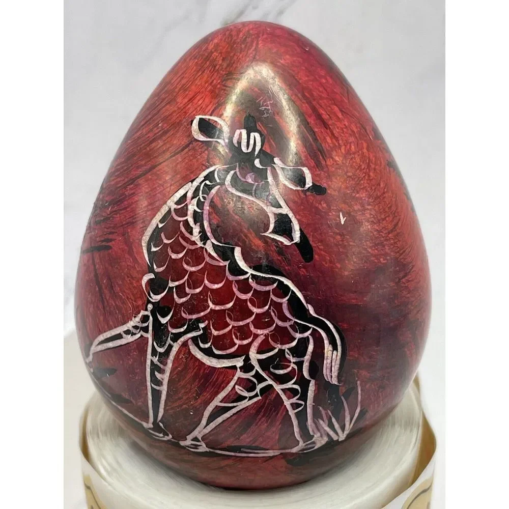 Handmade African‎ Elephant Oval Soapstone Plate & Giraffe Egg